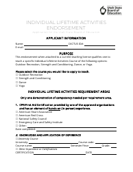 Individual Lifetime Activities Endorsement Application - Utah