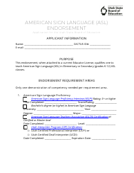 American Sign Language (Asl) Endorsement Application - Utah