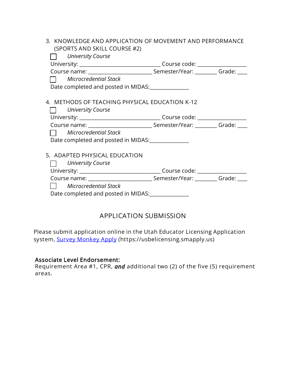 Adapted Physical Education Endorsement Application - Utah, Page 2