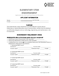 Document preview: Elementary Stem Endorsement Application - Utah