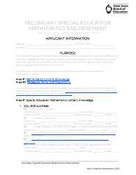 Document preview: Secondary Special Education Mathematics Endorsement Application - Utah