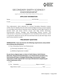 Document preview: Secondary Earth Science 1 Endorsement Application - Utah