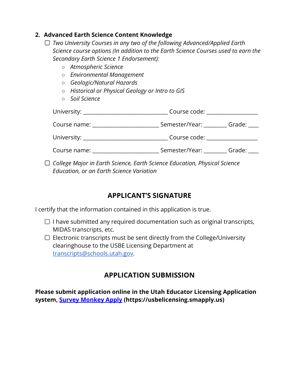 Secondary Earth Science 2 Endorsement Application - Utah, Page 3