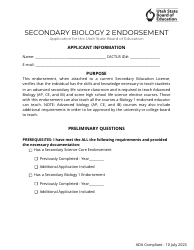 Secondary Biology 2 Endorsement Application - Utah