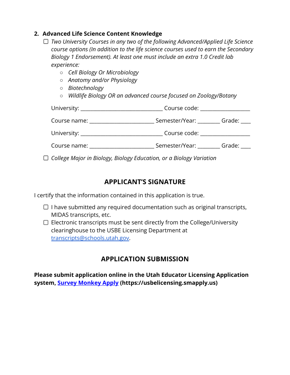 Secondary Biology 2 Endorsement Application - Utah, Page 3