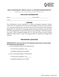 Document preview: Secondary Biology 2 Endorsement Application - Utah