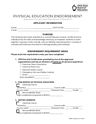 Physical Education Endorsement Application - Utah
