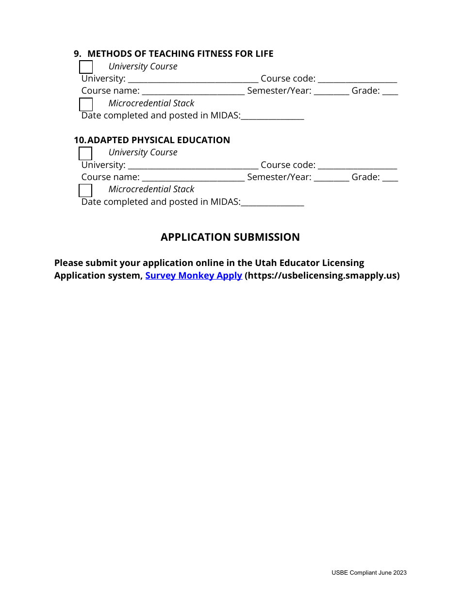Physical Education Endorsement Application - Utah, Page 3
