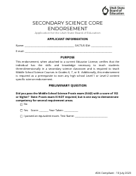 Document preview: Secondary Science Core Endorsement Application - Utah
