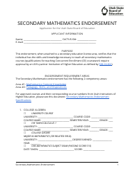 Document preview: Secondary Mathematics Endorsement Application - Utah