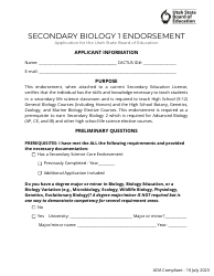 Secondary Biology 1 Endorsement Application - Utah