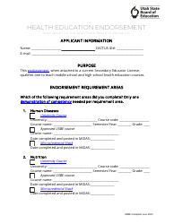 Document preview: Health Education Endorsement Application - Utah