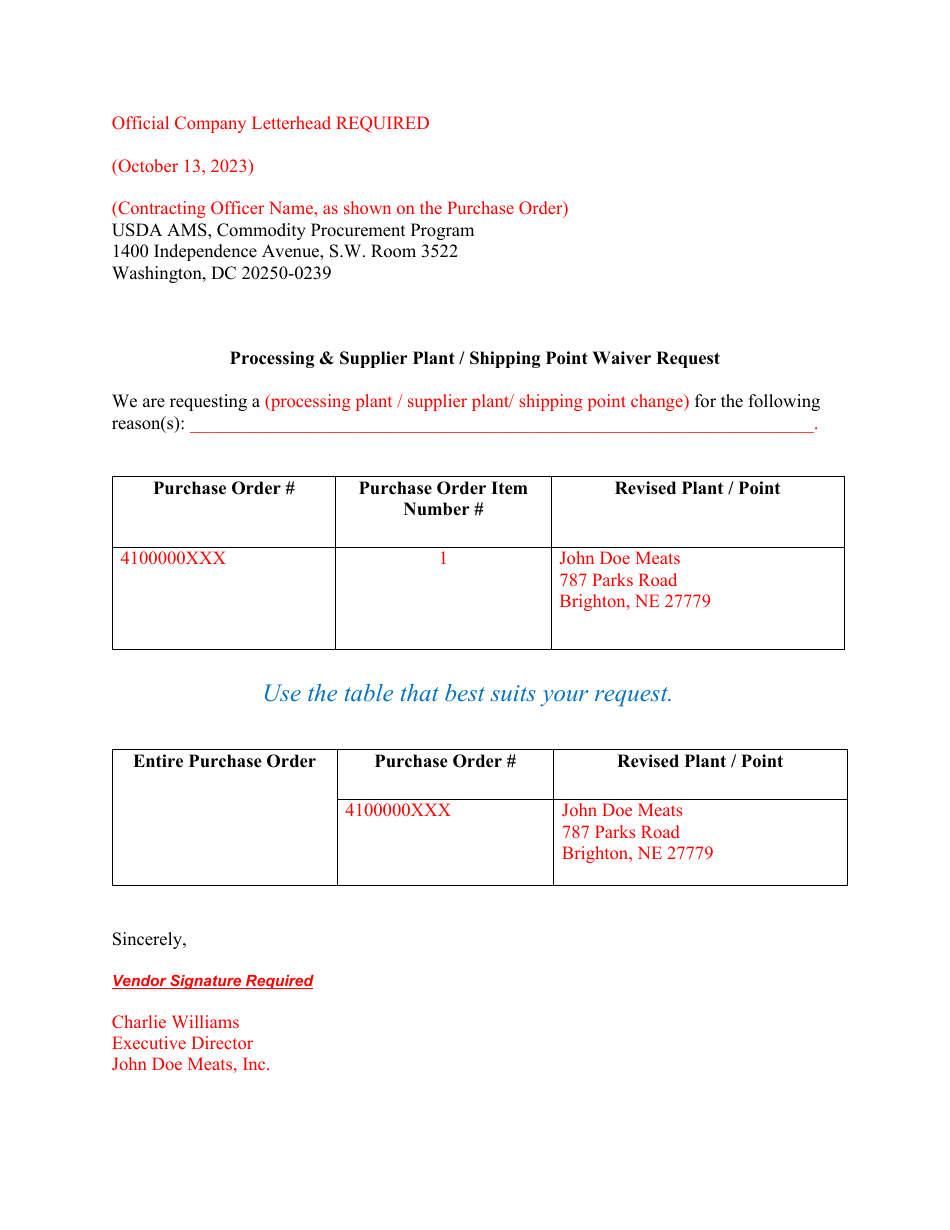Post Award Waiver Request, Page 3