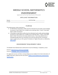 Document preview: Middle School Mathematics Endorsement Application - Utah