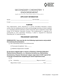 Secondary Chemistry 1 Endorsement Application - Utah