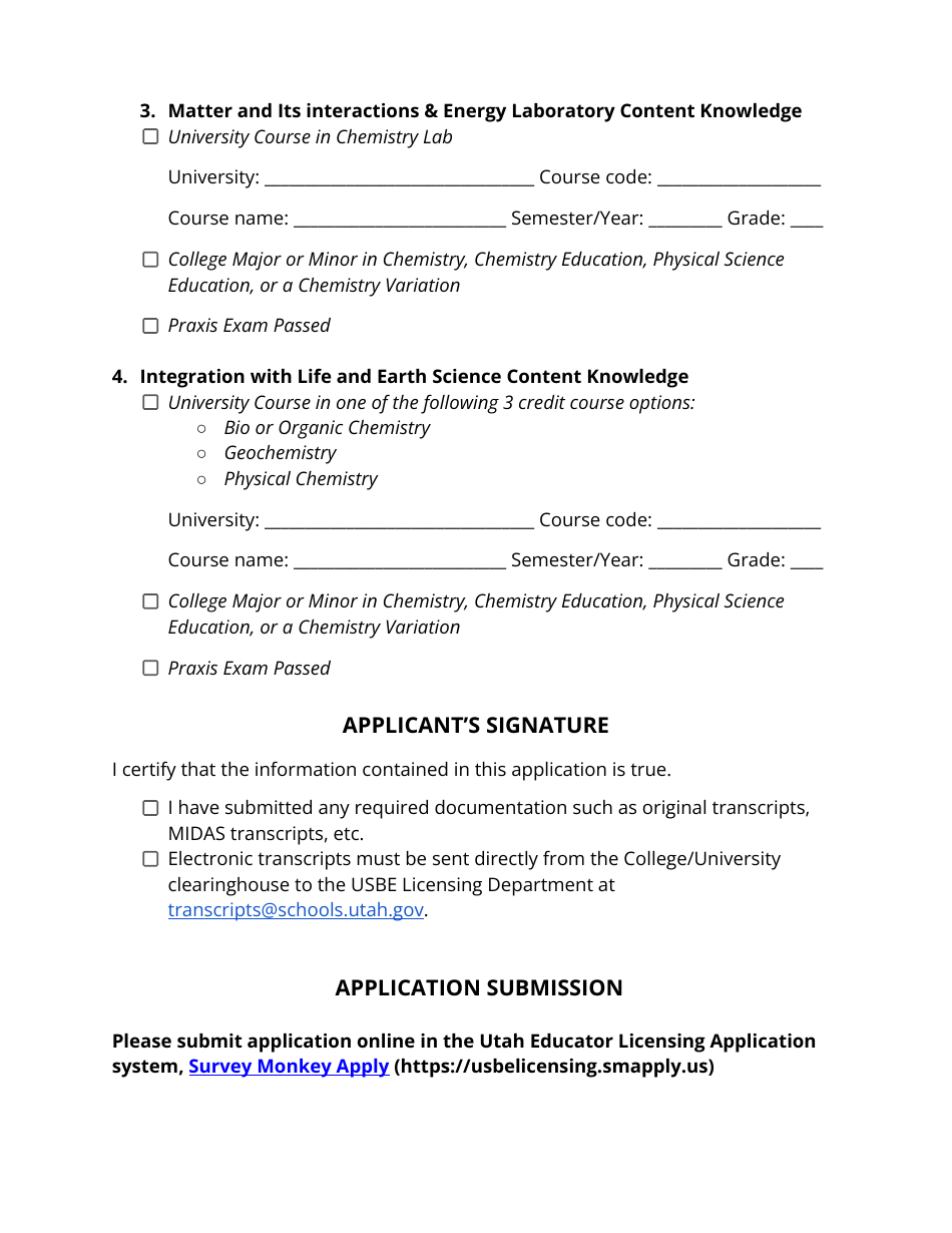 Secondary Chemistry 1 Endorsement Application - Utah, Page 3