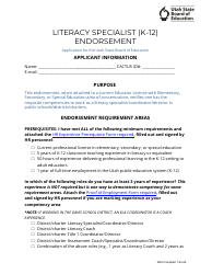 Literacy Specialist (K-12) Endorsement Application - Utah