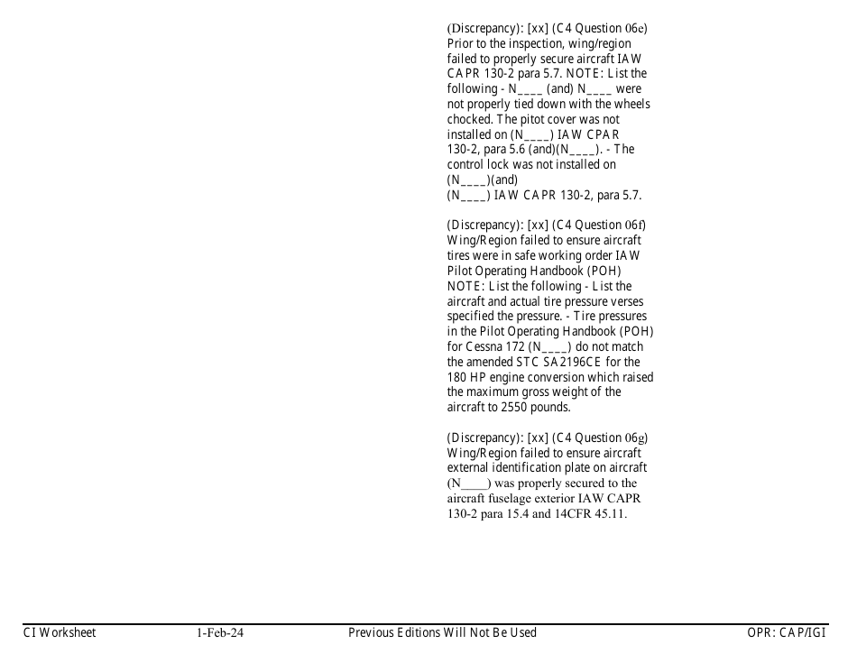 Form C-4 Ci Worksheet - Aircraft Management, Page 10