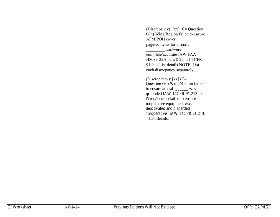 Form C-4 Ci Worksheet - Aircraft Management, Page 11