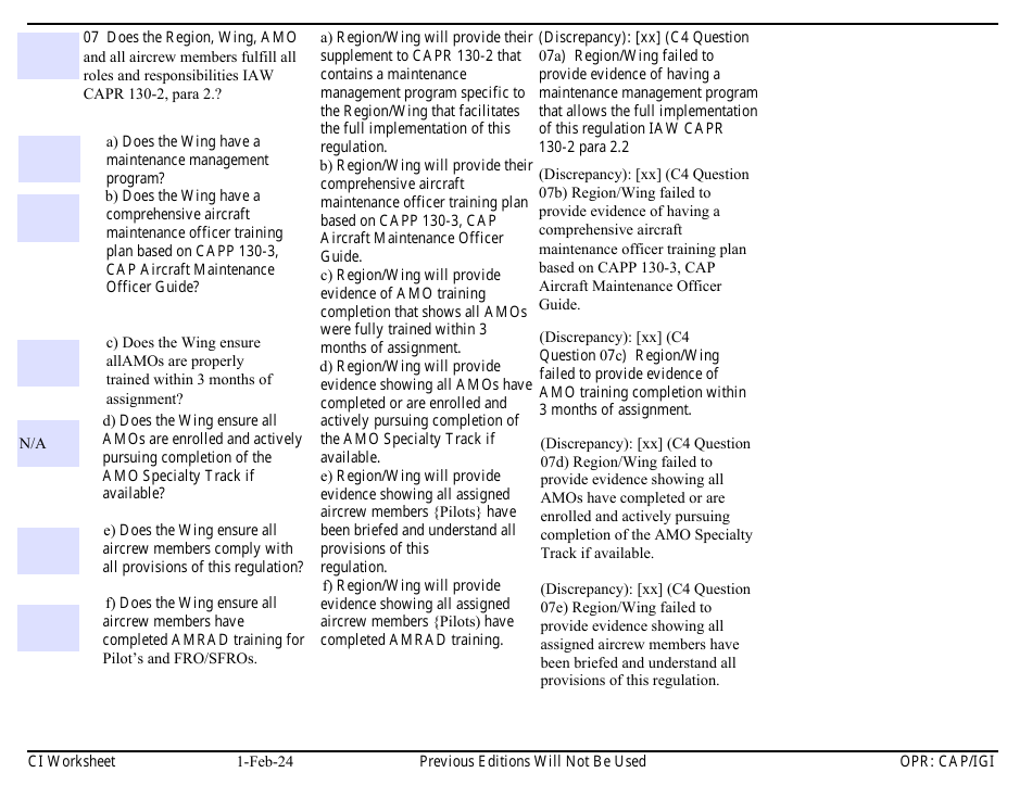 Form C-4 Ci Worksheet - Aircraft Management, Page 12