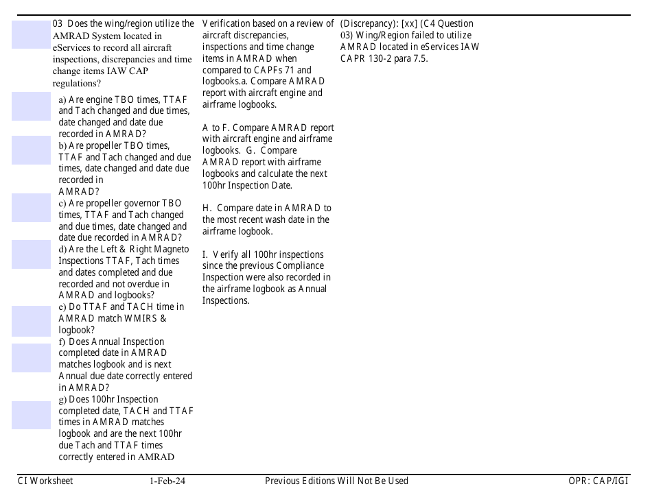 Form C-4 Ci Worksheet - Aircraft Management, Page 3