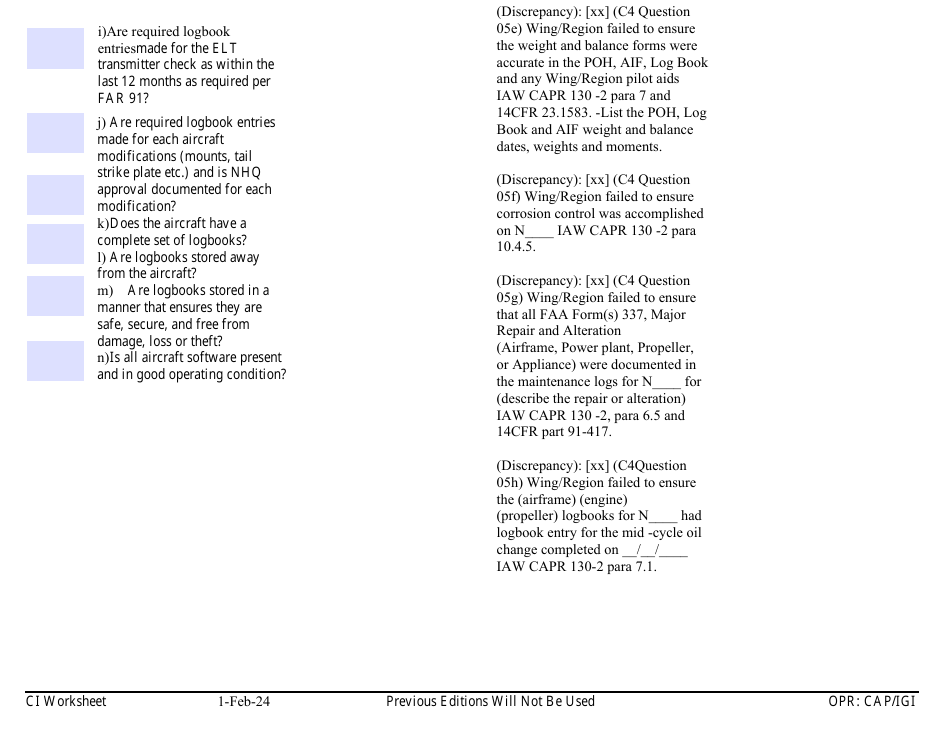 Form C-4 Ci Worksheet - Aircraft Management, Page 6