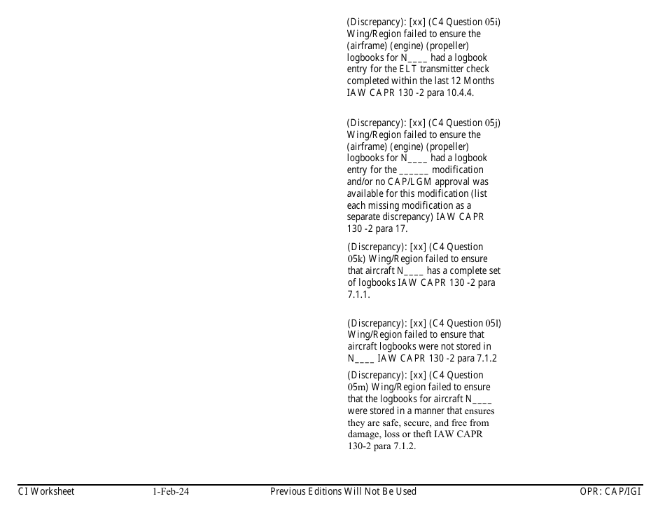 Form C-4 Ci Worksheet - Aircraft Management, Page 7