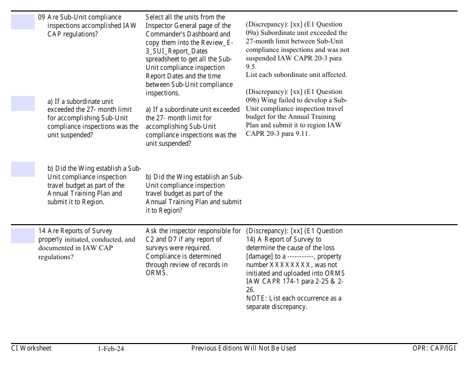 Form E-1 Ci Worksheet - Command, Page 3