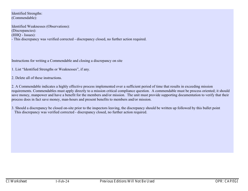 Form E-1 Ci Worksheet - Command, Page 5