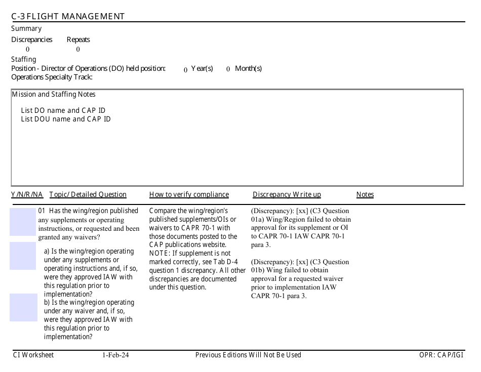 Form C-3 Ci Worksheet - Flight Management, Page 1