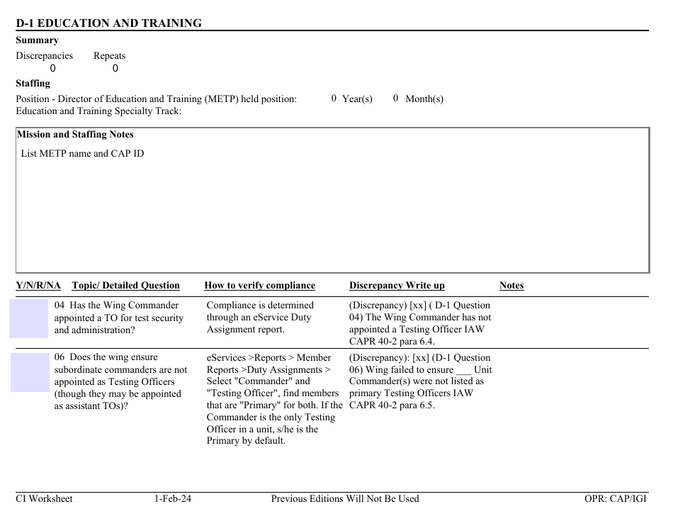 Form D-1 Download Printable PDF or Fill Online Ci Worksheet - Education ...