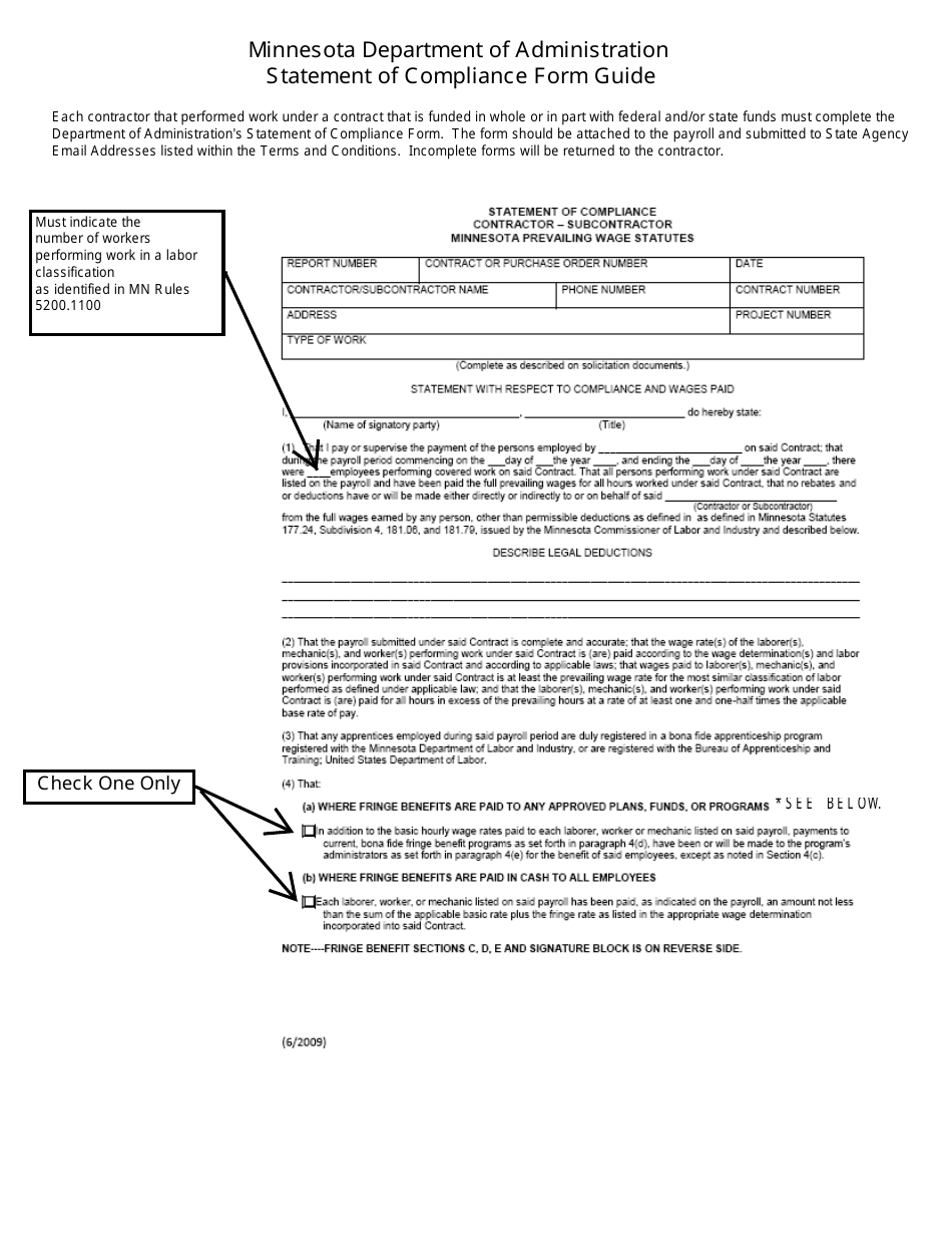 Instructions for Statement of Compliance - Minnesota, Page 1