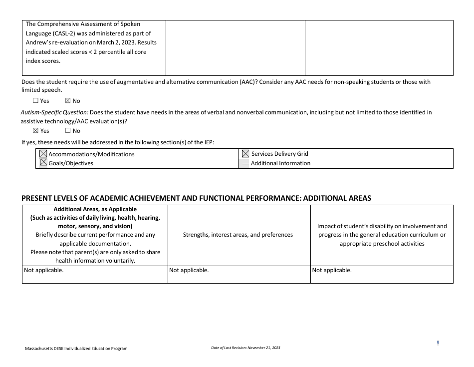 Sample Individualized Education Program (Iep) - High School Version - Massachusetts, Page 12