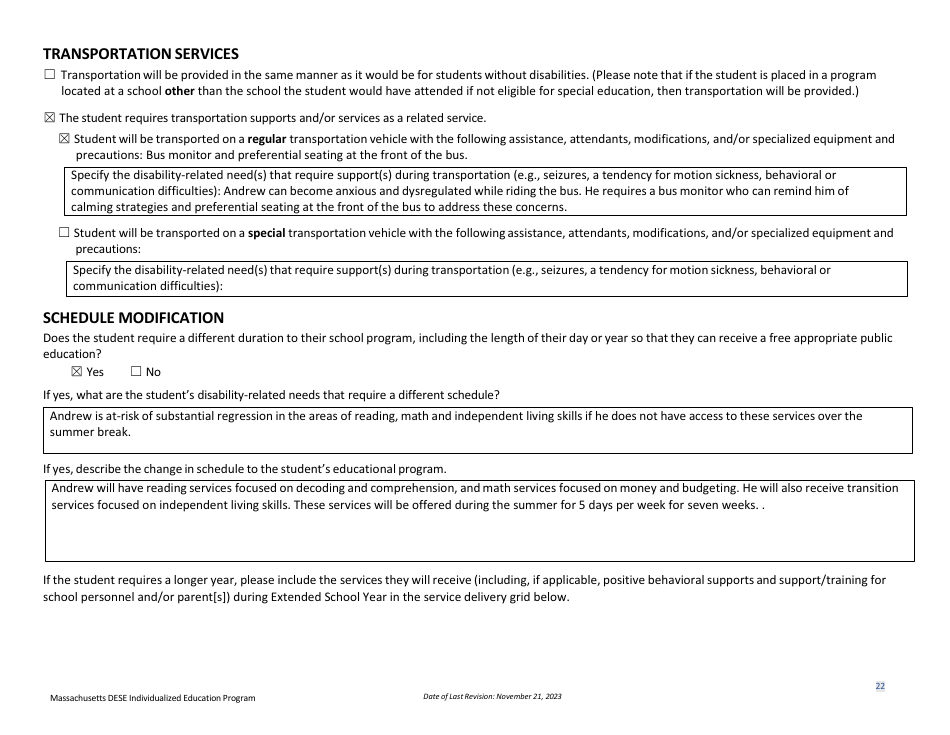 Sample Individualized Education Program (Iep) - High School Version - Massachusetts, Page 25