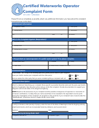 Form 331-418 Certified Waterworks Operator Complaint Form - Washington