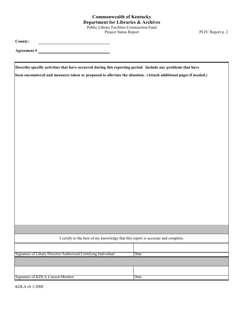 Semi Annual Grant Funds Report - Public Library Facilities Construction Fund - Kentucky, Page 2