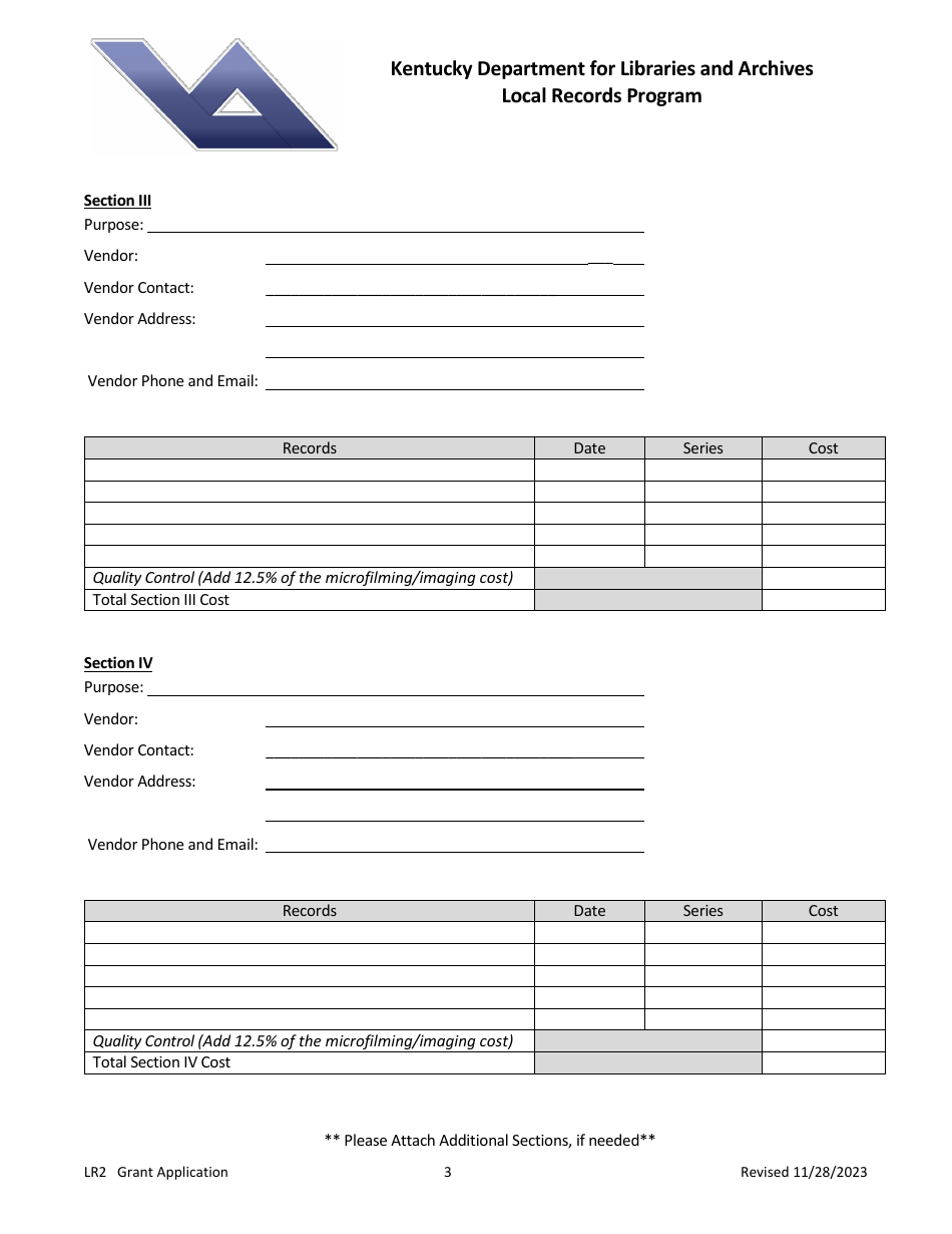Form LR2 Local Records Program Grant Application - Kentucky, Page 3