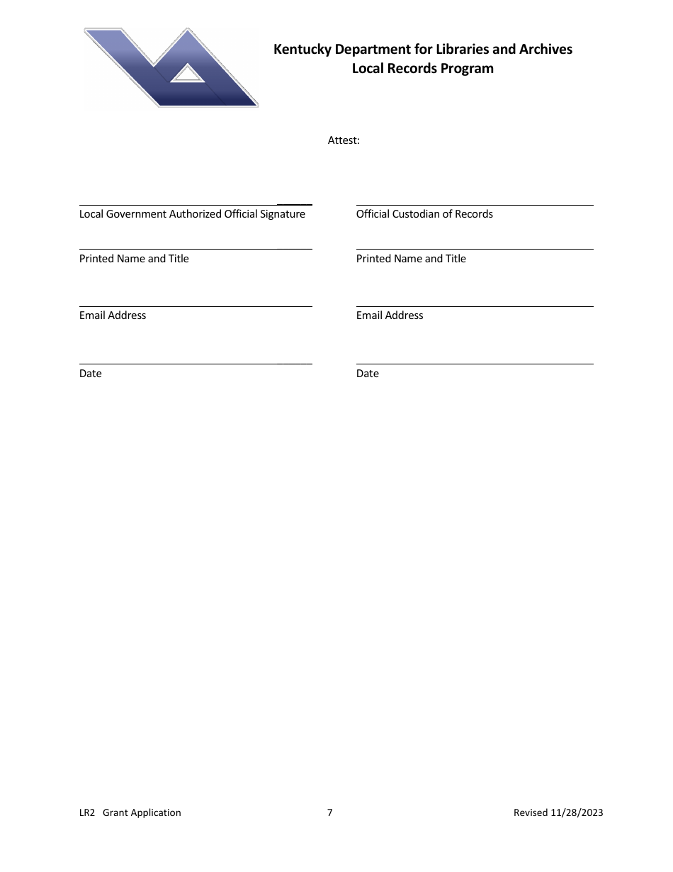 Form LR2 Local Records Program Grant Application - Kentucky, Page 7