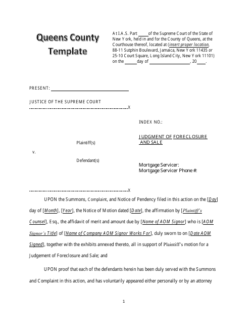 Judgment of Foreclosure and Sale - Queens County, New York Download Pdf