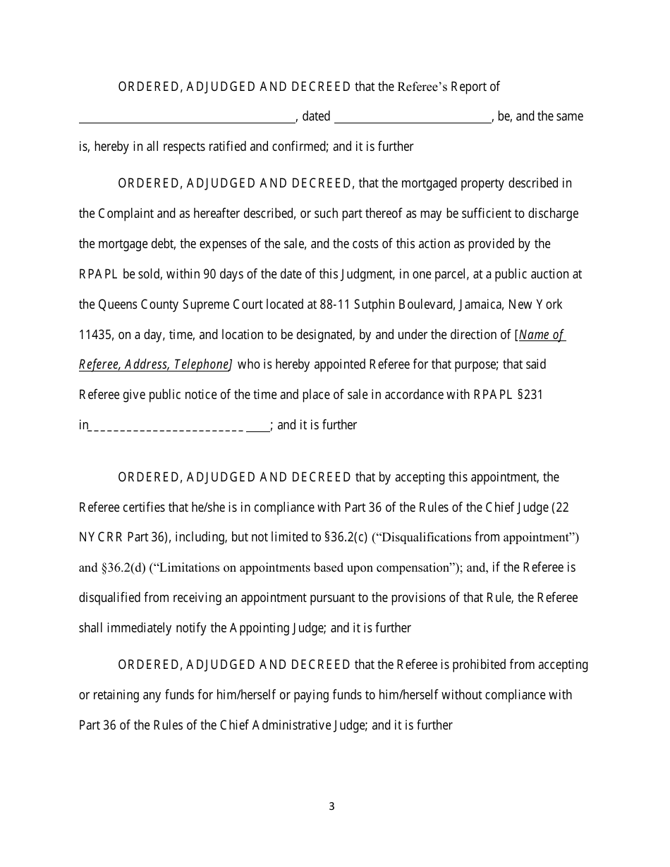 Judgment of Foreclosure and Sale - Queens County, New York, Page 3