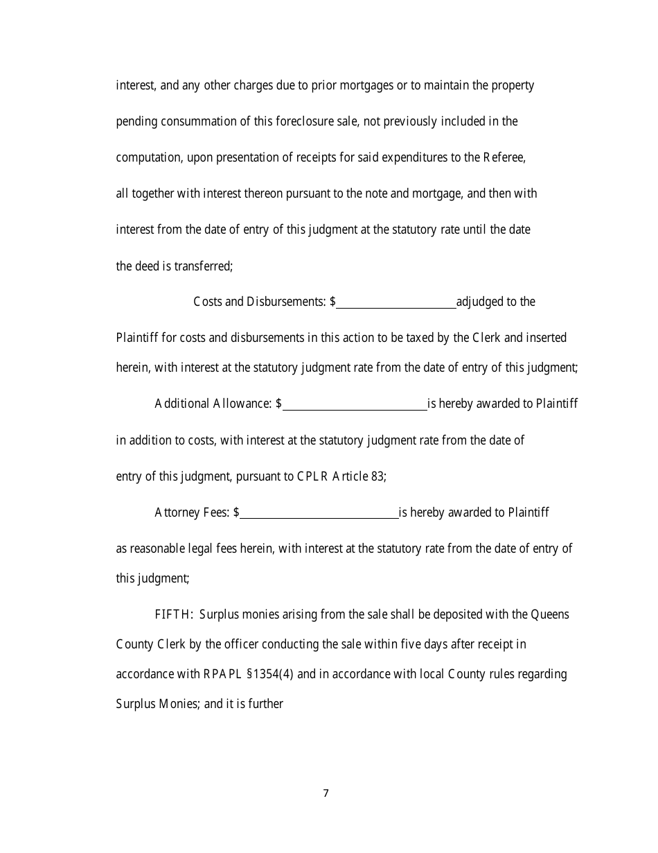 Judgment of Foreclosure and Sale - Queens County, New York, Page 7