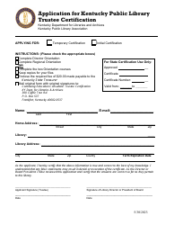 Document preview: Application for Kentucky Public Library Trustee Certification - Kentucky