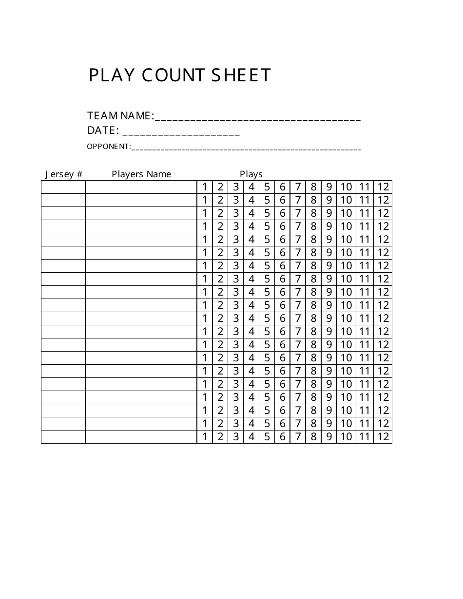 Play Count Sheet Template - Free Document Preview