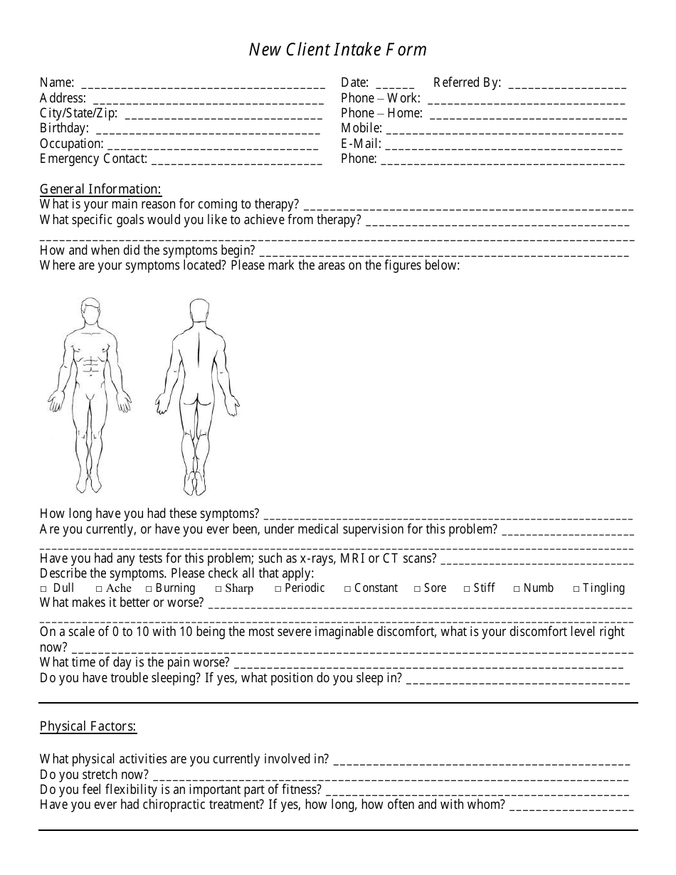 Printable Client Intake Form Template 