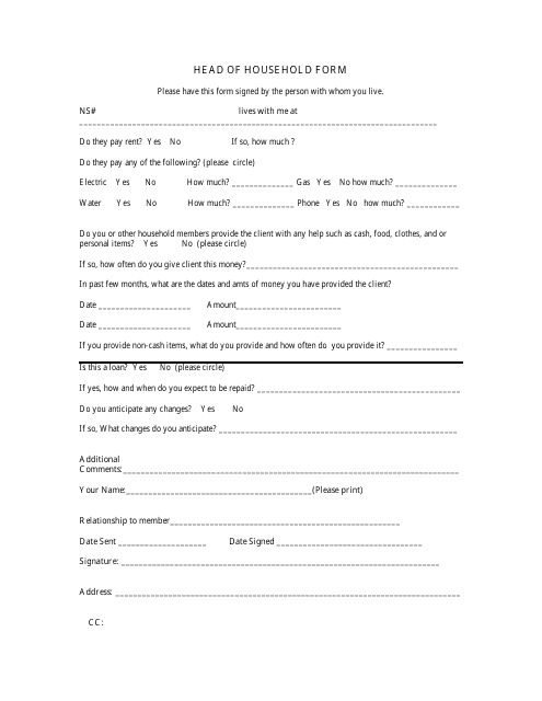 &quot;Head of Household Form&quot; Download Pdf