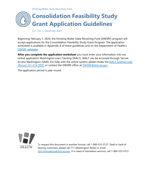Form 331-726 Consolidation Feasibility Study Grant Application Worksheet - Washington