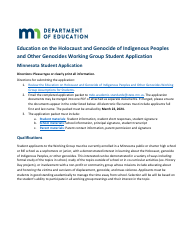 Education on the Holocaust and Genocide of Indigenous Peoples and Other Genocides Working Group Student Application - Minnesota