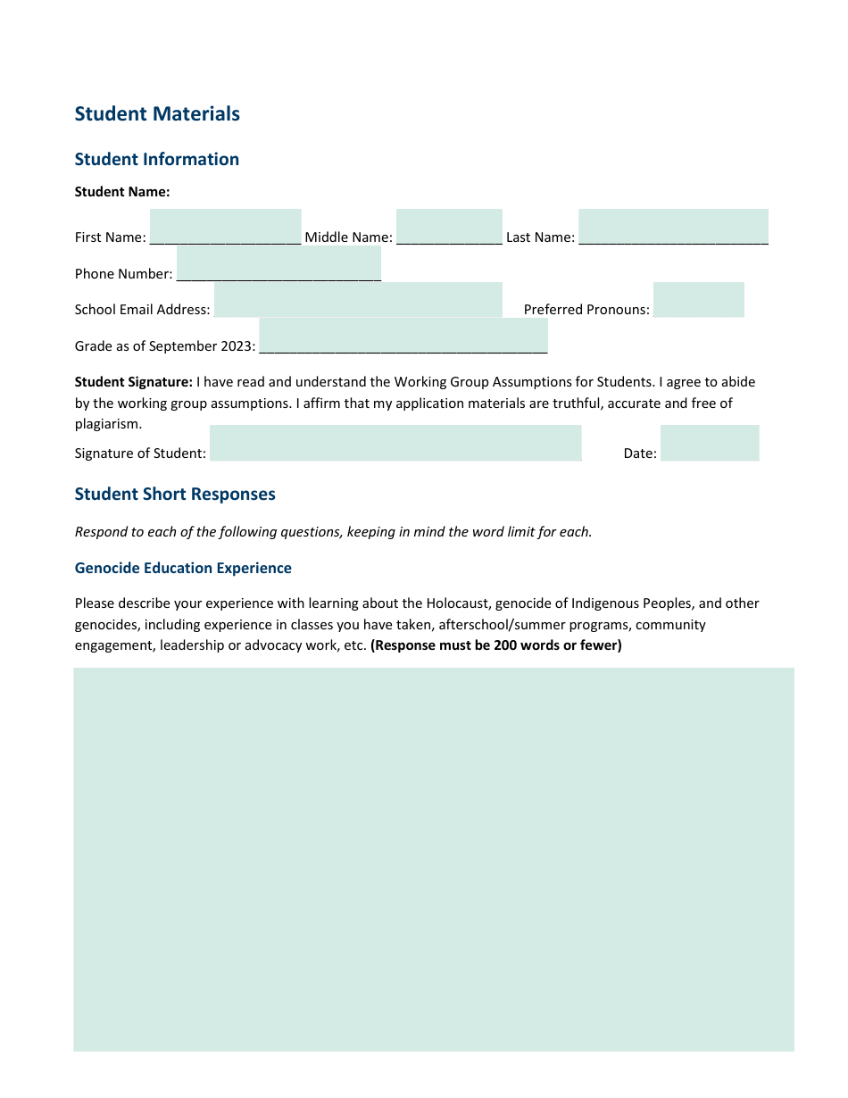 Education on the Holocaust and Genocide of Indigenous Peoples and Other Genocides Working Group Student Application - Minnesota, Page 2