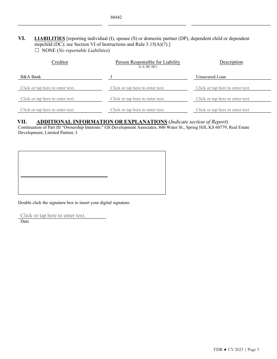 Sample Judicial Financial Disclosure Report - Kansas, Page 3
