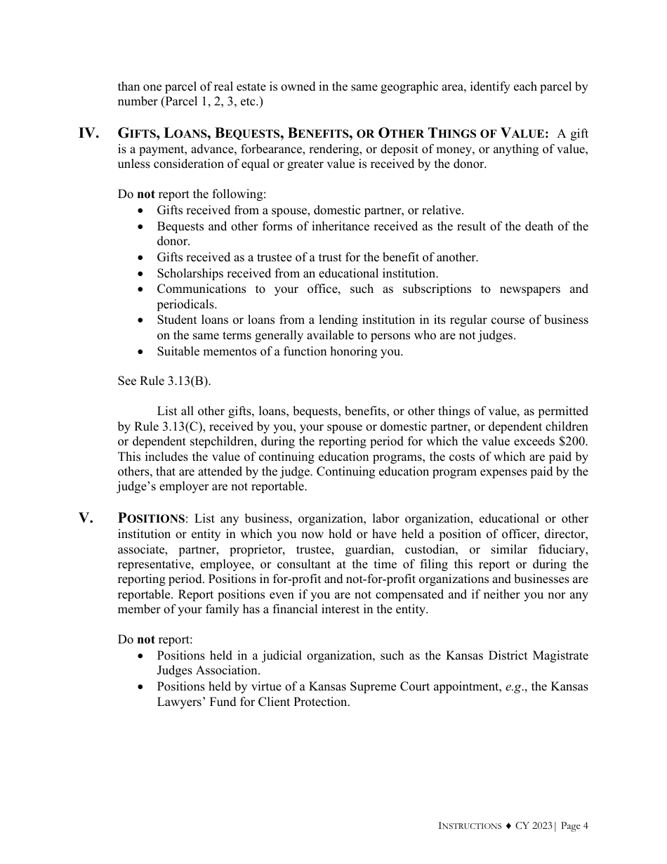 Instructions for Judicial Financial Disclosure Report - Kansas, Page 4